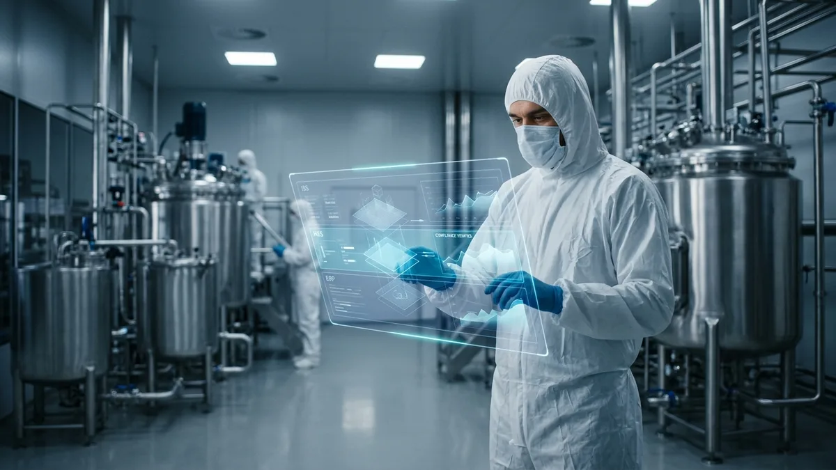 ISA-95 implementation pharma: inspection-ready overview — pharmaceutical GMP cinematic still (hook)